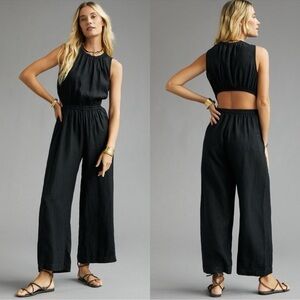 Anthropologie X Velvet by Graham & Spencer Vivi Open Back Jumpsuit Black Linen